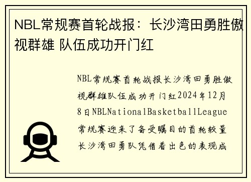 NBL常规赛首轮战报：长沙湾田勇胜傲视群雄 队伍成功开门红